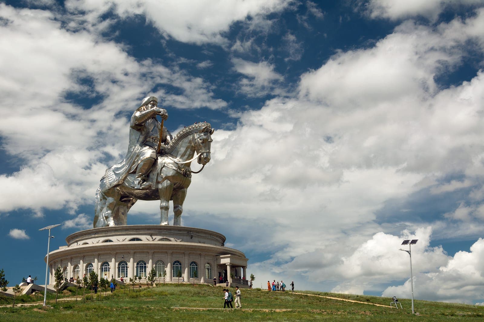 Genghis Khan equestrian statue on the Mongolian steppe, for a 5/7 AP World History DBQ on how the Mongols impacted Eurasian societies from 1200 to 1450