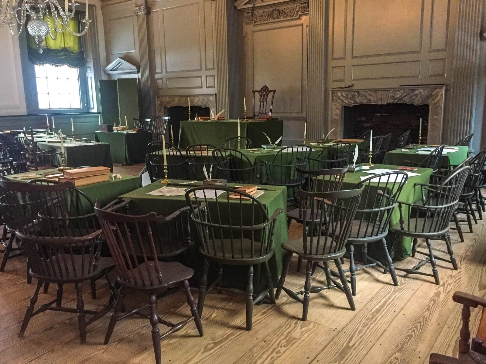 The Assembly Room of Independence Hall in Philadelphia, where the Constitution was drafted, for a 4/6 AP US History LEQ essay