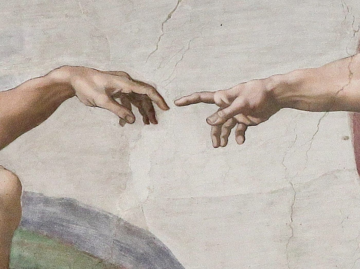Detail of Michelangelo's Creation of Adam showing the hands of God and Adam about to touch, echoing the essay's comparison of Victor and his creature to God and Adam, for a 3/6 AP English Literature literary argument essay